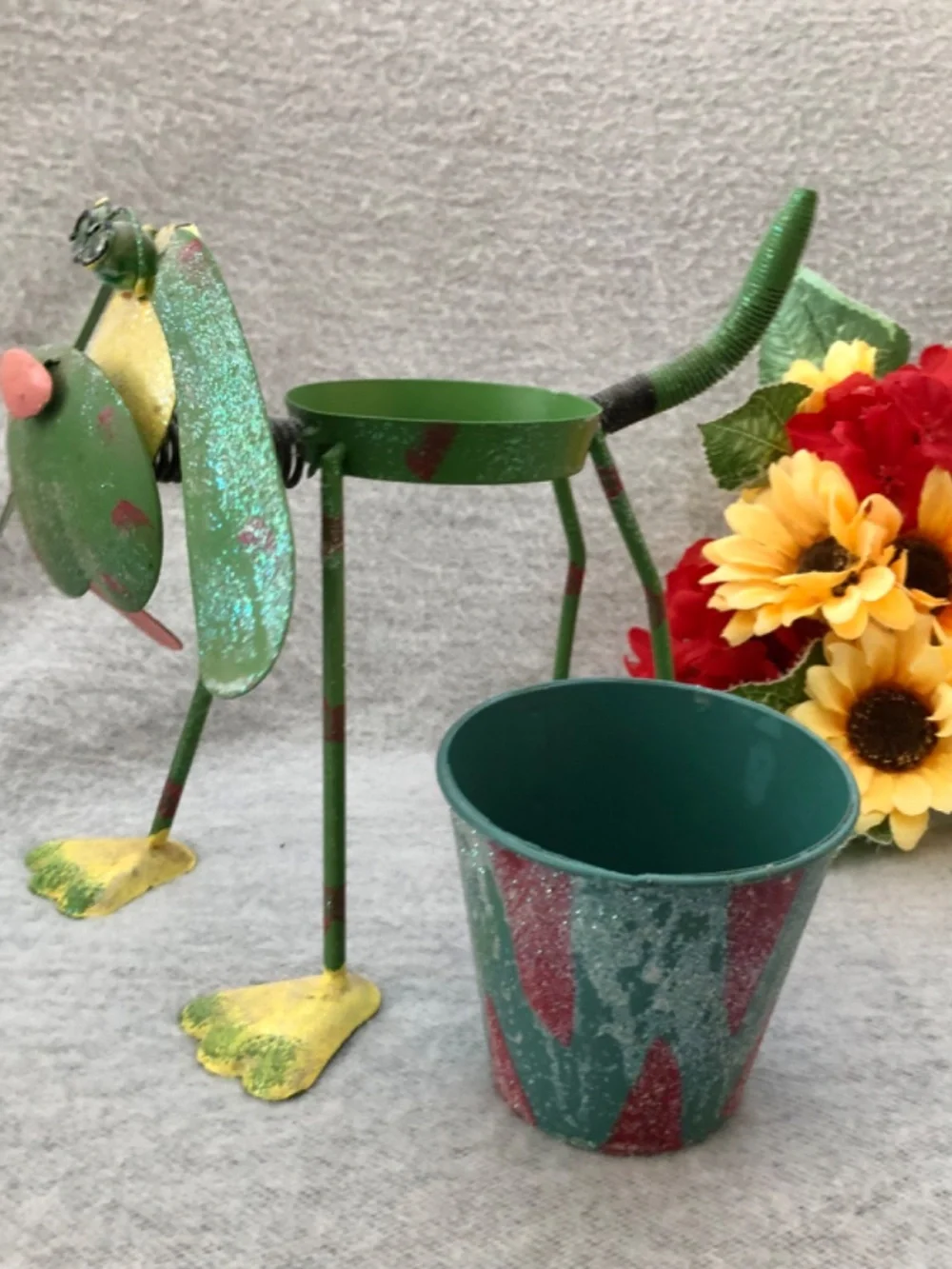 NWOT - Green & Yellow Metallic Dog Sculpture